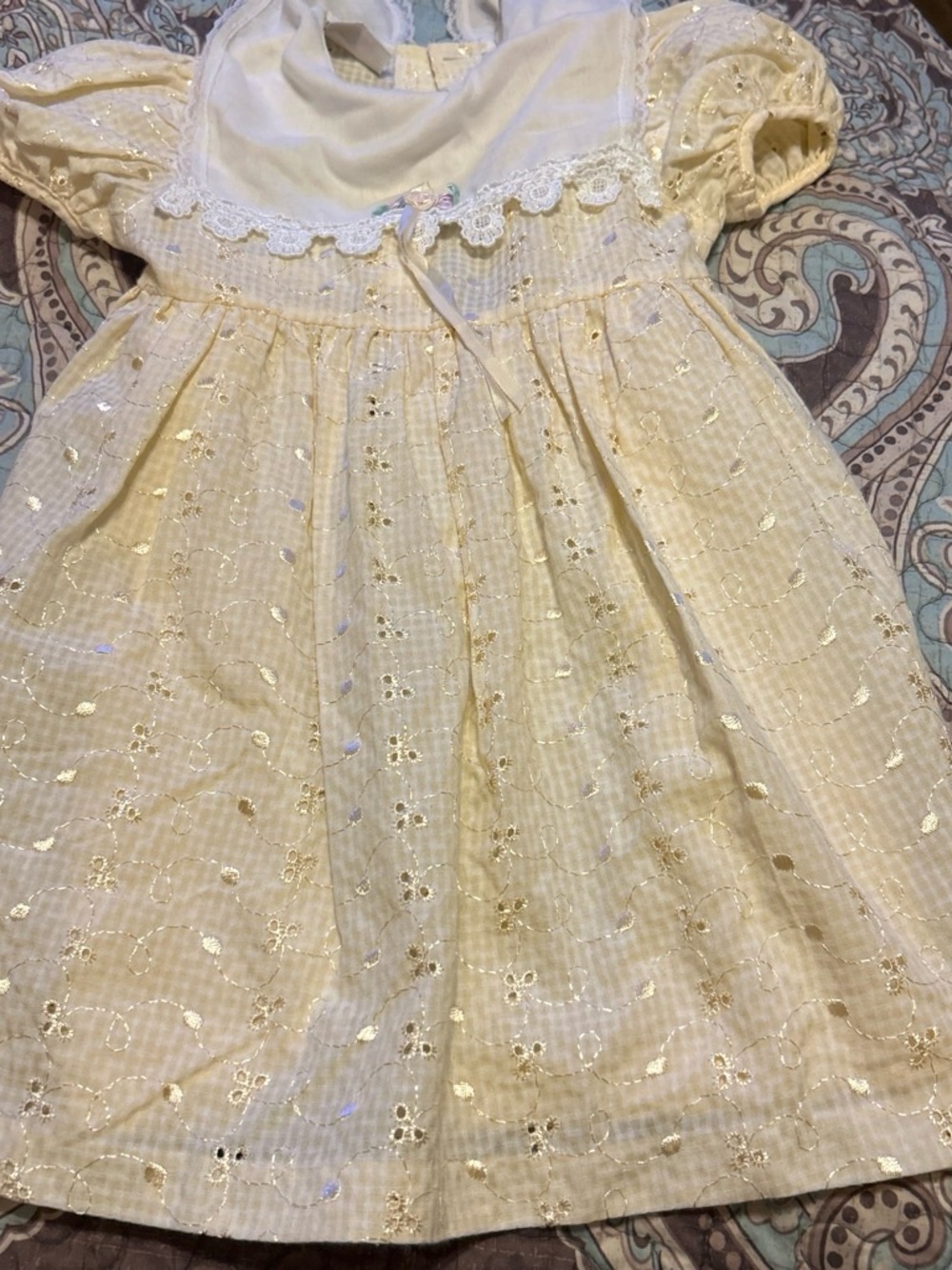 Vintage Rose Cottage Yellow Girls Dress with Lace Collar